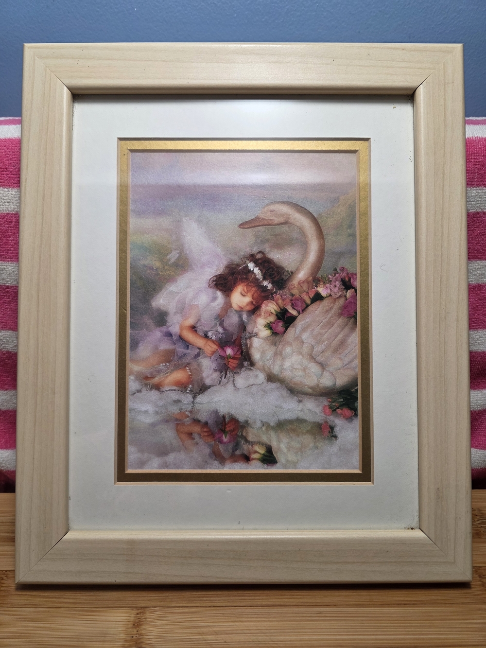 Framed Swan & Fairy Art Print in Cream Frame